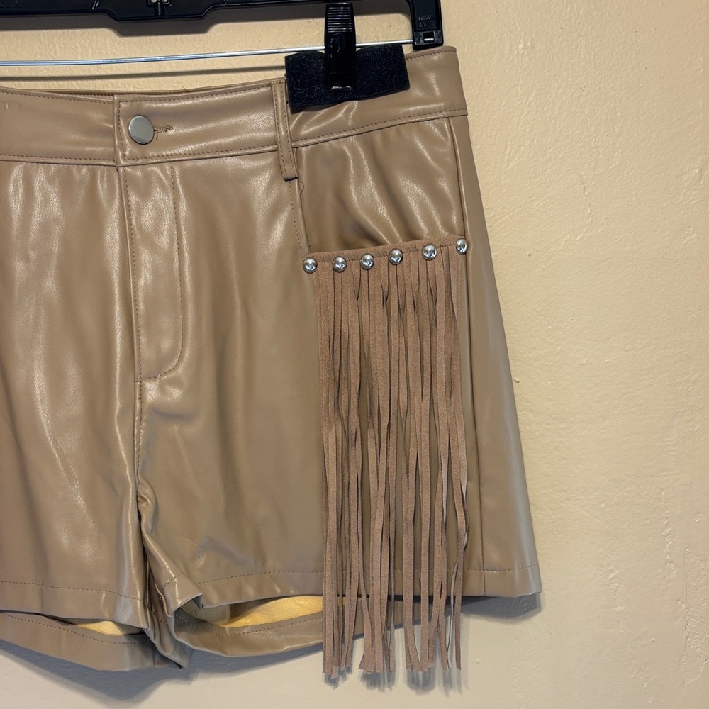 NWT Tan Leather Shorts with Fringe - Picture 4 of 9